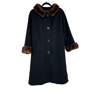 Vintage 60s 50s Mink shawl collar Wool Dress Black Mink cuffs Jackie O Lady Like